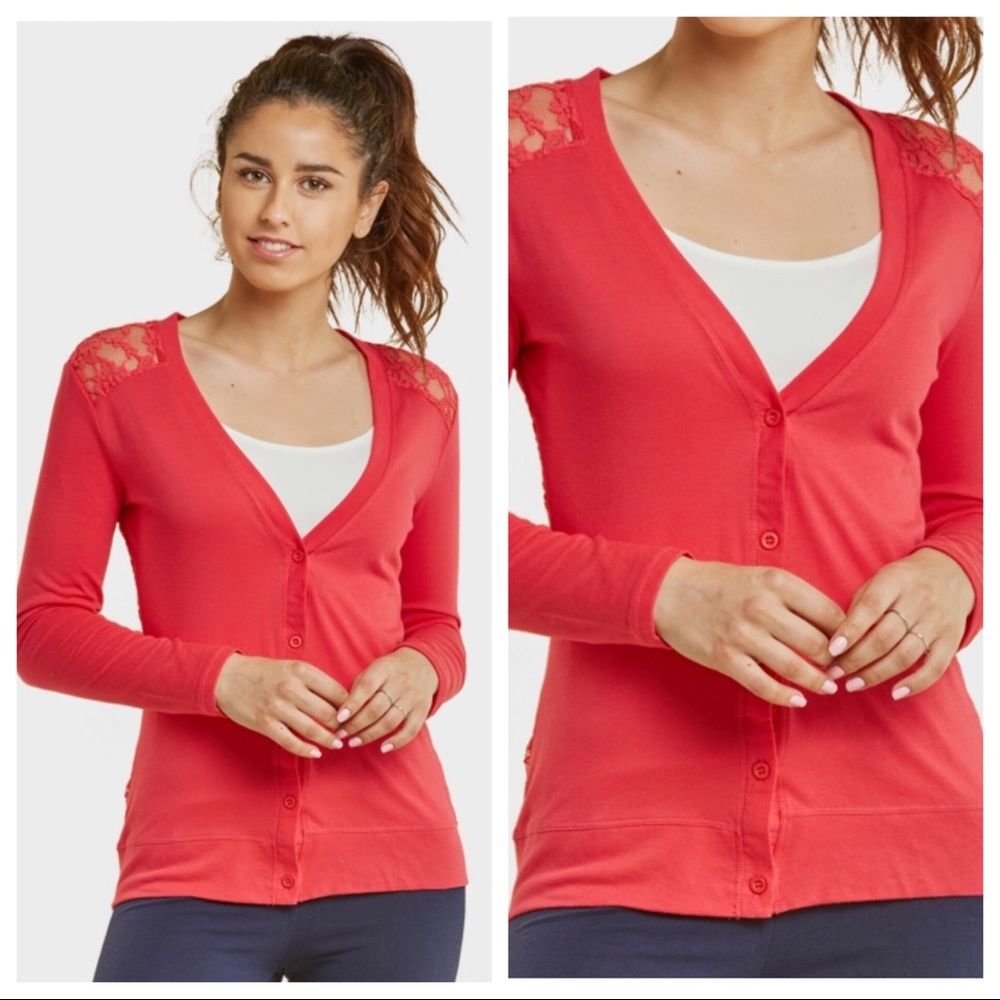 Sofra Full Lace Back Button Up Cardigan